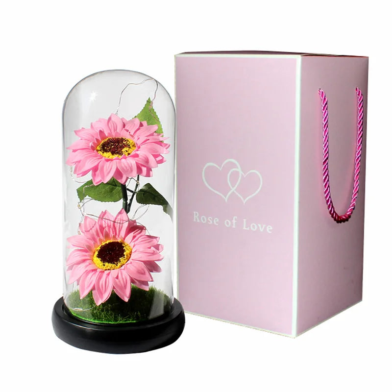 Mothers Day Rose Gifts for Mom, Galaxy Glass Rose Forever Eternal Crystal Flower Light Up Rose in Glass Dome with Butterfly Moth