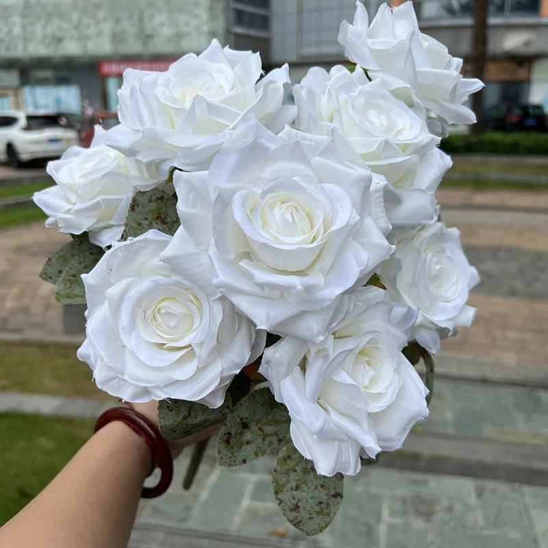 9 Heads/1 Bunch Diamond Rose Artificial Floral Bride Bouquet diy Wedding Flower Wall Accessories Party Gift Home Decor Props