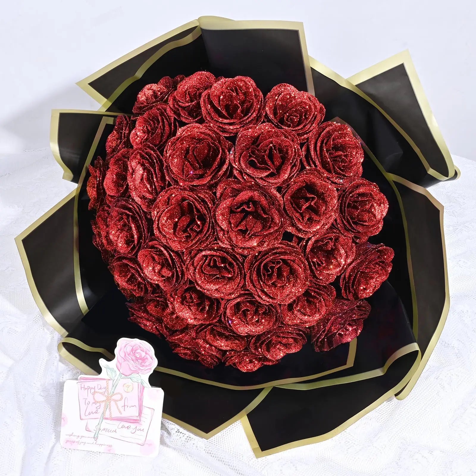 Glitter Shiny Roses Artificial Flowers Bouquet 24Pcs DIY Fake Flower Gifts Idea for Birthday Valentine's Day Anniversary Wedding