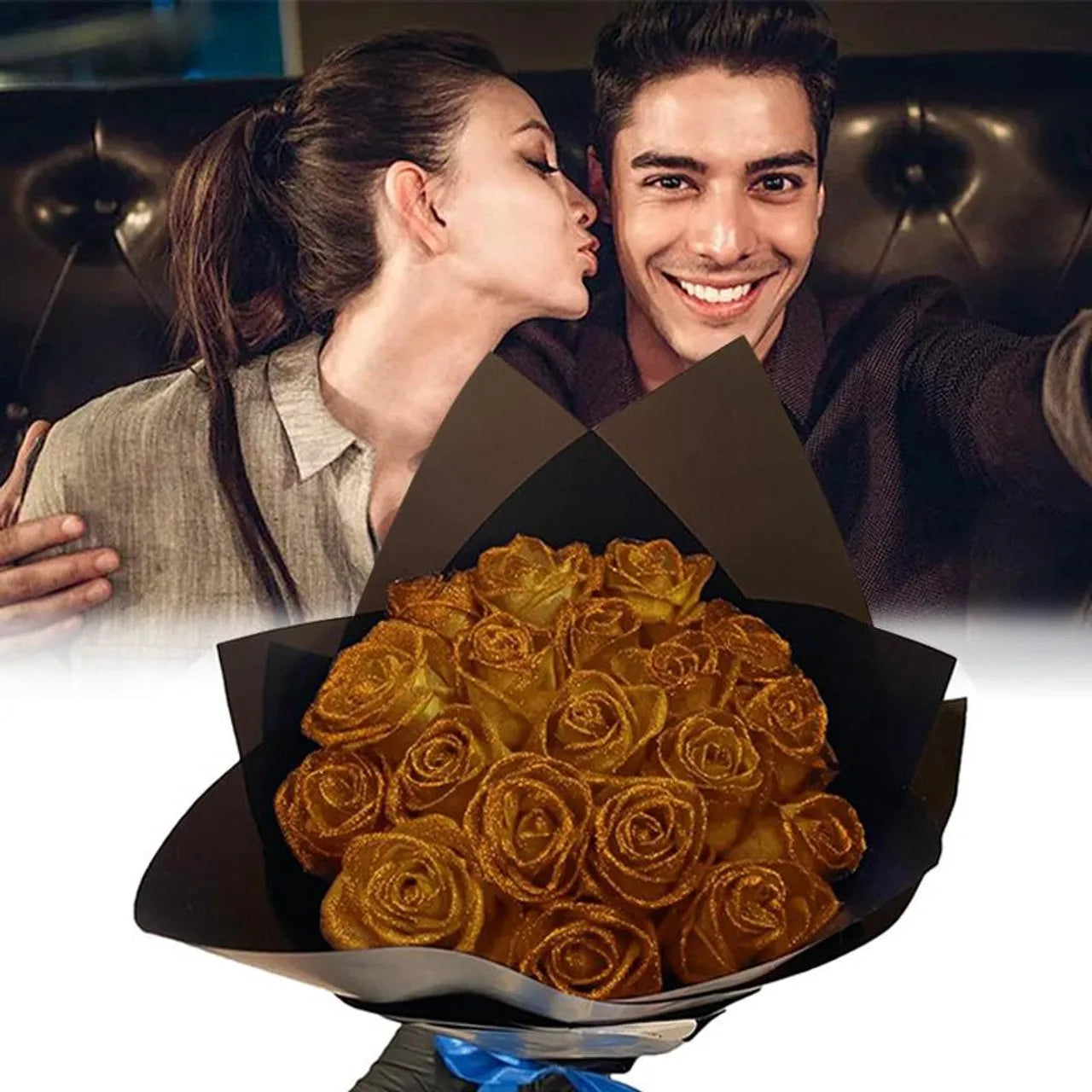 10/30 pcs 7/6 cm Glitter artificial flower rose Mother's/Valentine's Day girl friend wife DIY bouquet gifts for wedding Birthday