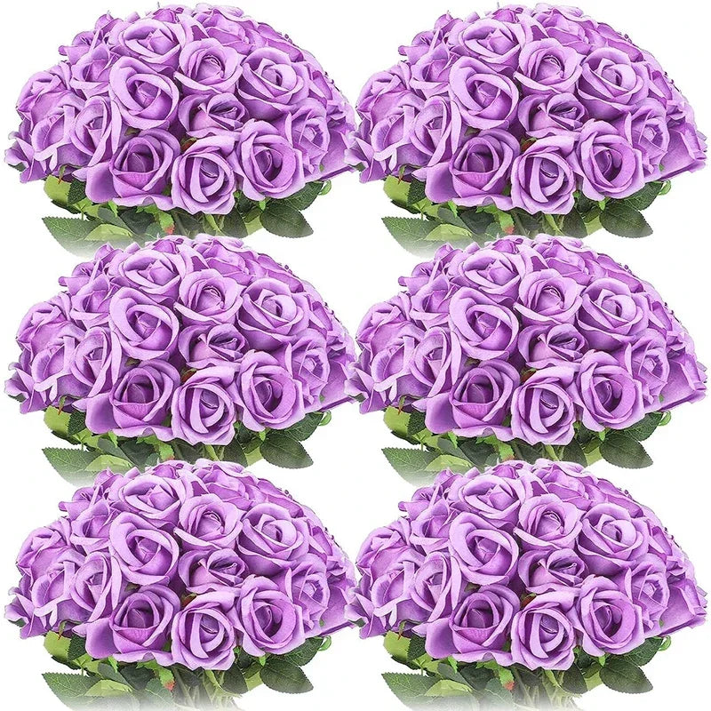 100 Pieces Artificial Roses Flowers Fake Silk Roses Bouquet for Table Centerpiece Vases Wedding Party Decor