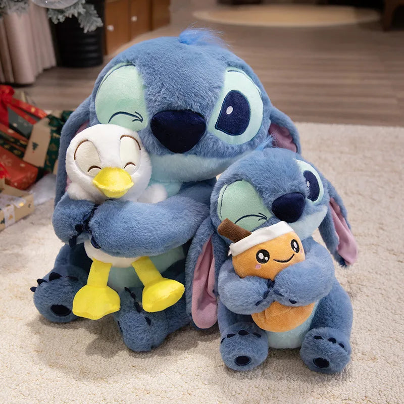Disney Lilo & Stitch Plushies Hug Donald Duck Kawaii Anime Couple Models Cartoon Stitch Plushies With Bubble Tea Cup Doll Pillow