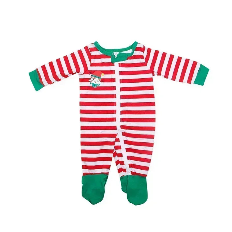 2025 Xmas Wear Family Look Cartoon Striped Print Christmas Pajamas Set Mother Father Kids Matching Outfits Cute Soft Sleepwear