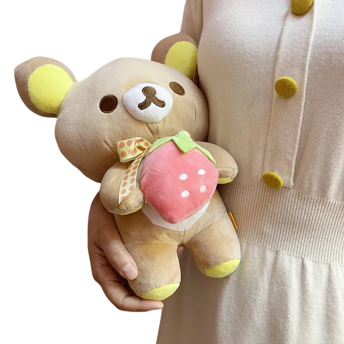 New Strawberry Rilakkuma Plush Toy Cute Soft Teddy Bear Stuffed Doll Cartoon White Brown Couple Friends Birthday Gift for Kids