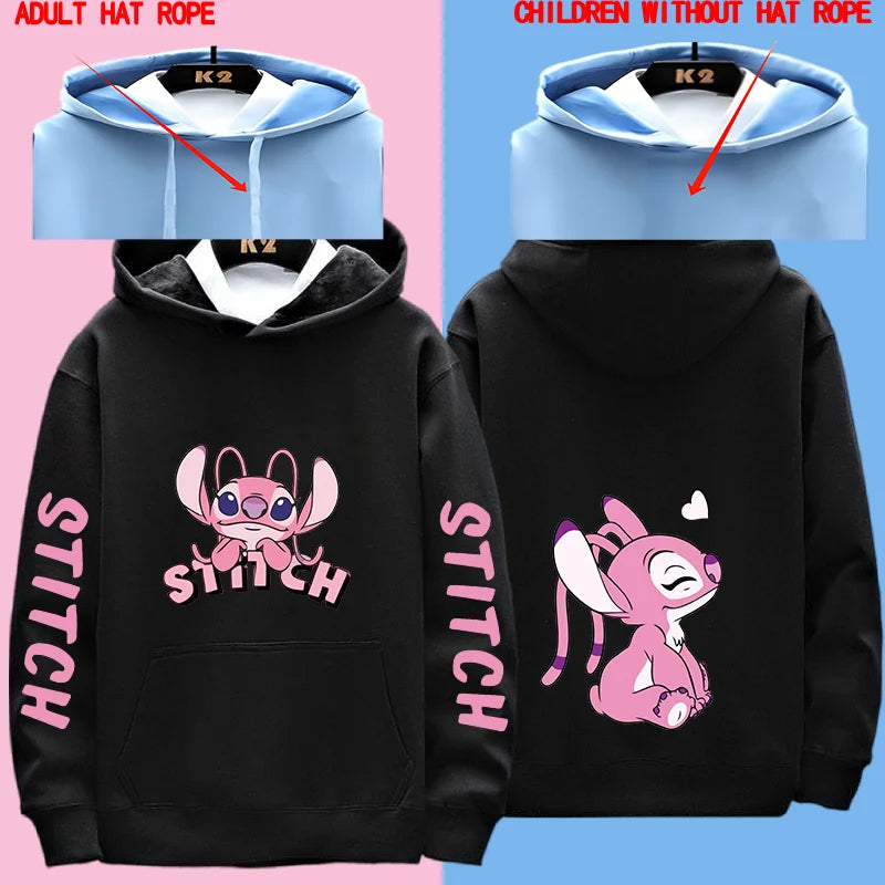 Miniso Funny Anime Autum Winter Men Women Hoodie Children Clothe Kid Girl Boy Lilo and Stitch Sweatshirt Manga Hoody Baby Casual