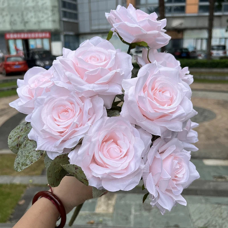 9 Heads/1 Bunch Diamond Rose Artificial Floral Bride Bouquet diy Wedding Flower Wall Accessories Party Gift Home Decor Props