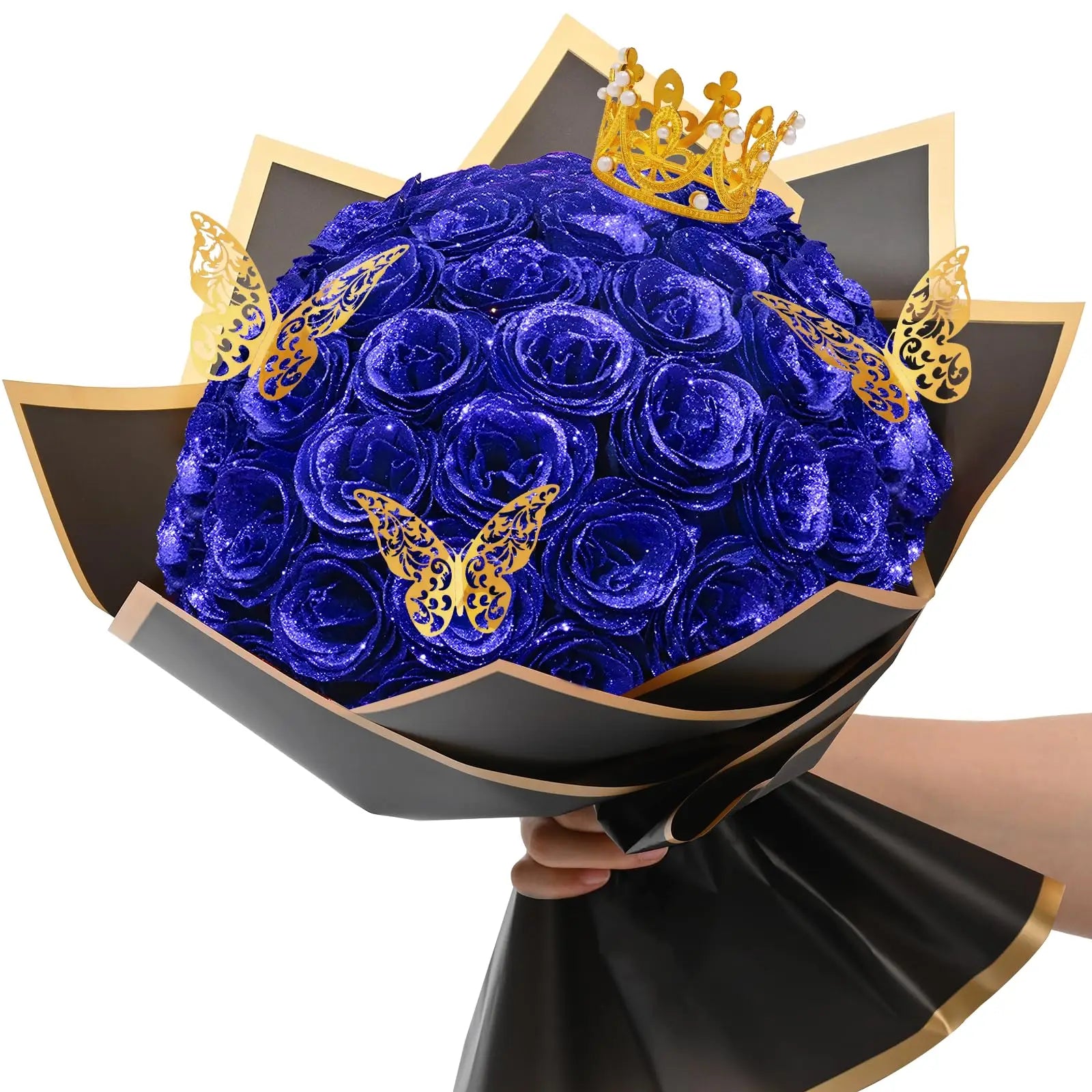 Glitter Shiny Roses Artificial Flowers Bouquet 24Pcs DIY Fake Flower Gifts Idea for Birthday Valentine's Day Anniversary Wedding