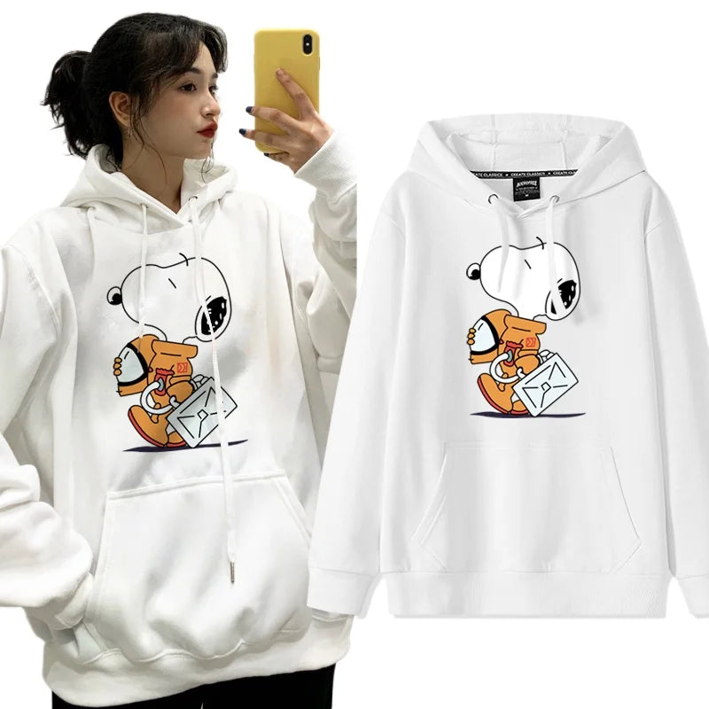 New Cartoon Snoopy Print Pullover Hooded Sweetheart Women's Cute Cartoon Loose Top Coat Hoodie Couple Casual Versatile Fashion
