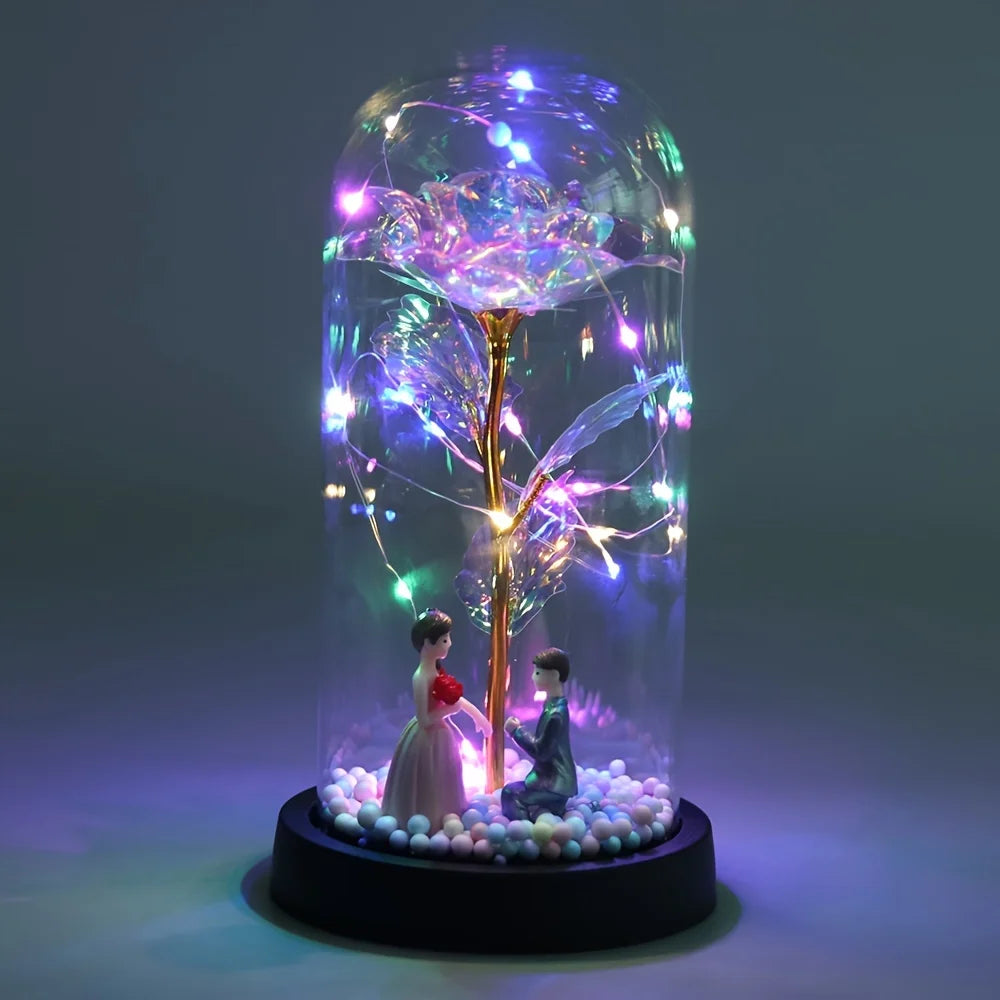 Mothers Day Rose Gifts for Mom, Galaxy Glass Rose Forever Eternal Crystal Flower Light Up Rose in Glass Dome with Butterfly Moth