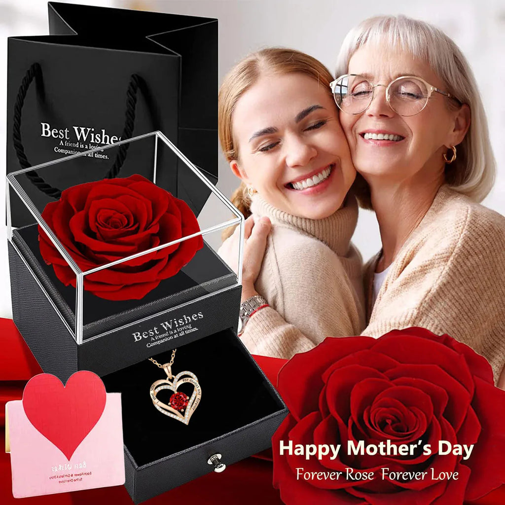 Luxury Red Zircon Pendant Necklaces with Rose Flower Gift Box For Girlfriend Women I Love You Gifts Trendy Wedding Jewelry