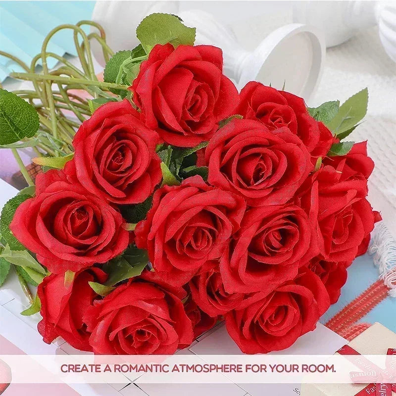 100 Pieces Artificial Roses Flowers Fake Silk Roses Bouquet for Table Centerpiece Vases Wedding Party Decor