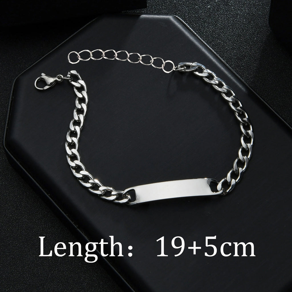 Sifisrri Personalized Engrave Name Bracelet For Women Men Stainless Steel Adjustable Cuban Chain Boys Custom Date Jewelry Gift