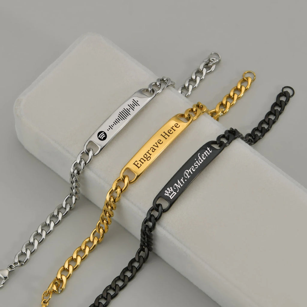 Sifisrri Personalized Engrave Name Bracelet For Women Men Stainless Steel Adjustable Cuban Chain Boys Custom Date Jewelry Gift