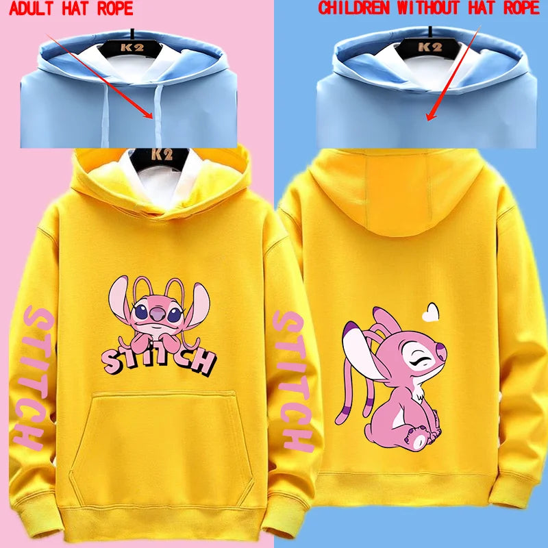 Miniso Funny Anime Autum Winter Men Women Hoodie Children Clothe Kid Girl Boy Lilo and Stitch Sweatshirt Manga Hoody Baby Casual