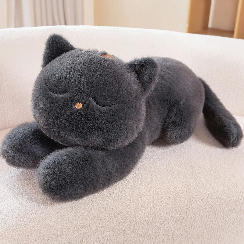 Black Cat Plush Pillow Soft Stuffed Lying Cat Cushion Cute Sleeping Cat Design Lovely Birthday Gift Idea for Cat Lovers