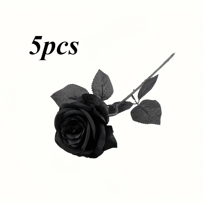 Artificial Black Roses Fake Flowers, Long Stem, with No Container, for Halloween, Home Decor, Wedding Party, Tabletop