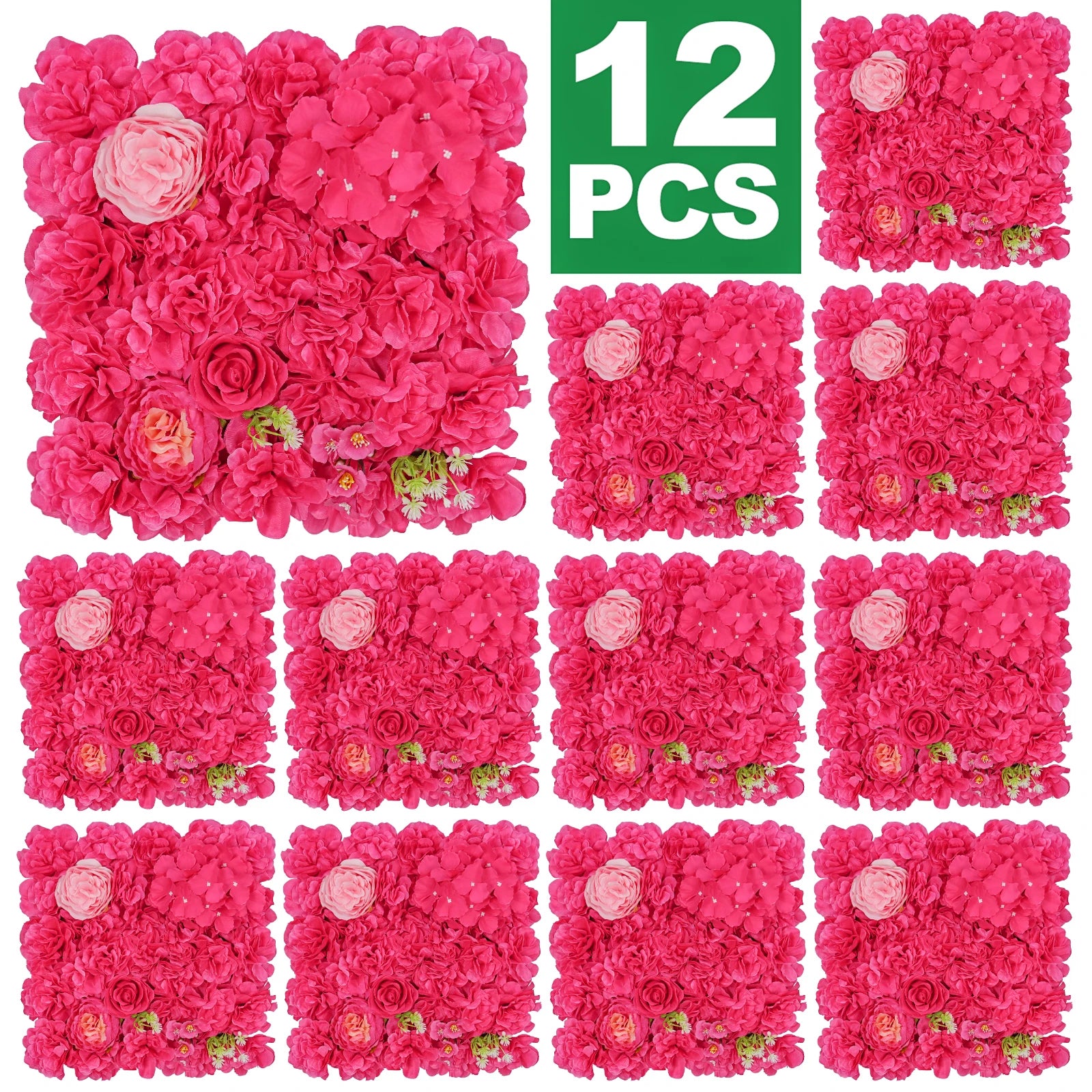 12PCS Artificial Flowers Roses Wall Panel 3D Flower Backdrop Faux Roses for Wall Party Wedding Bridal Shower Outdoor Decoration
