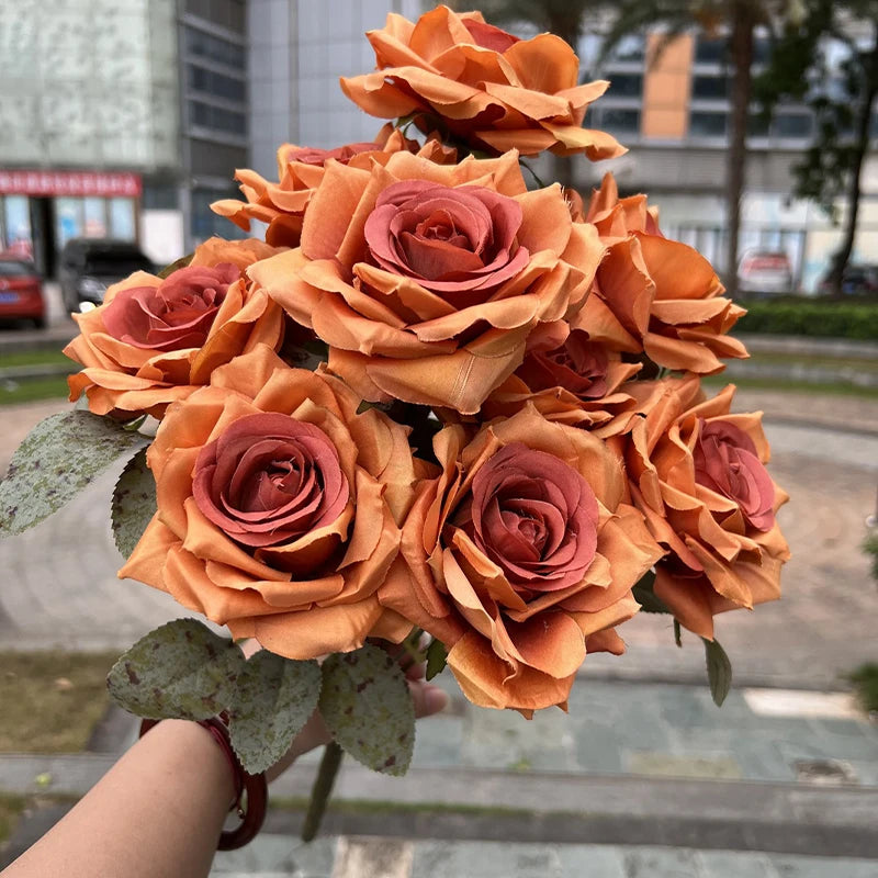 9 Heads/1 Bunch Diamond Rose Artificial Floral Bride Bouquet diy Wedding Flower Wall Accessories Party Gift Home Decor Props