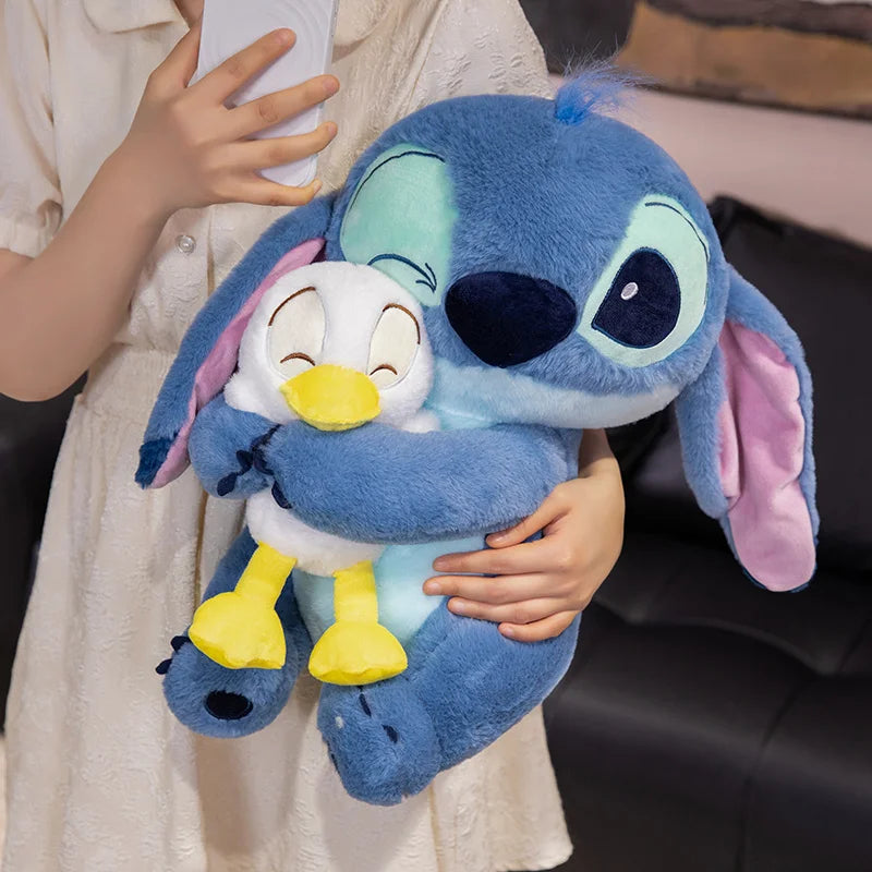 Disney Lilo & Stitch Plushies Hug Donald Duck Kawaii Anime Couple Models Cartoon Stitch Plushies With Bubble Tea Cup Doll Pillow