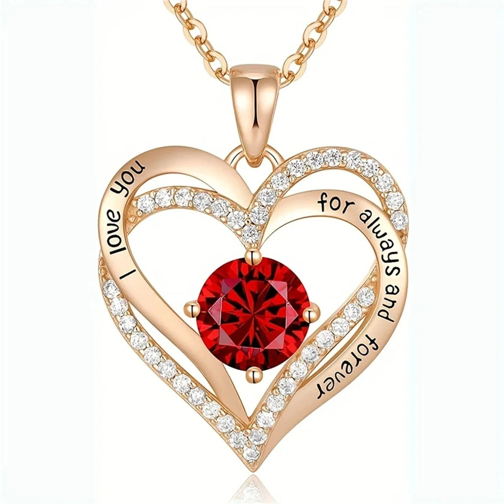 Luxury Red Zircon Pendant Necklaces with Rose Flower Gift Box For Girlfriend Women I Love You Gifts Trendy Wedding Jewelry