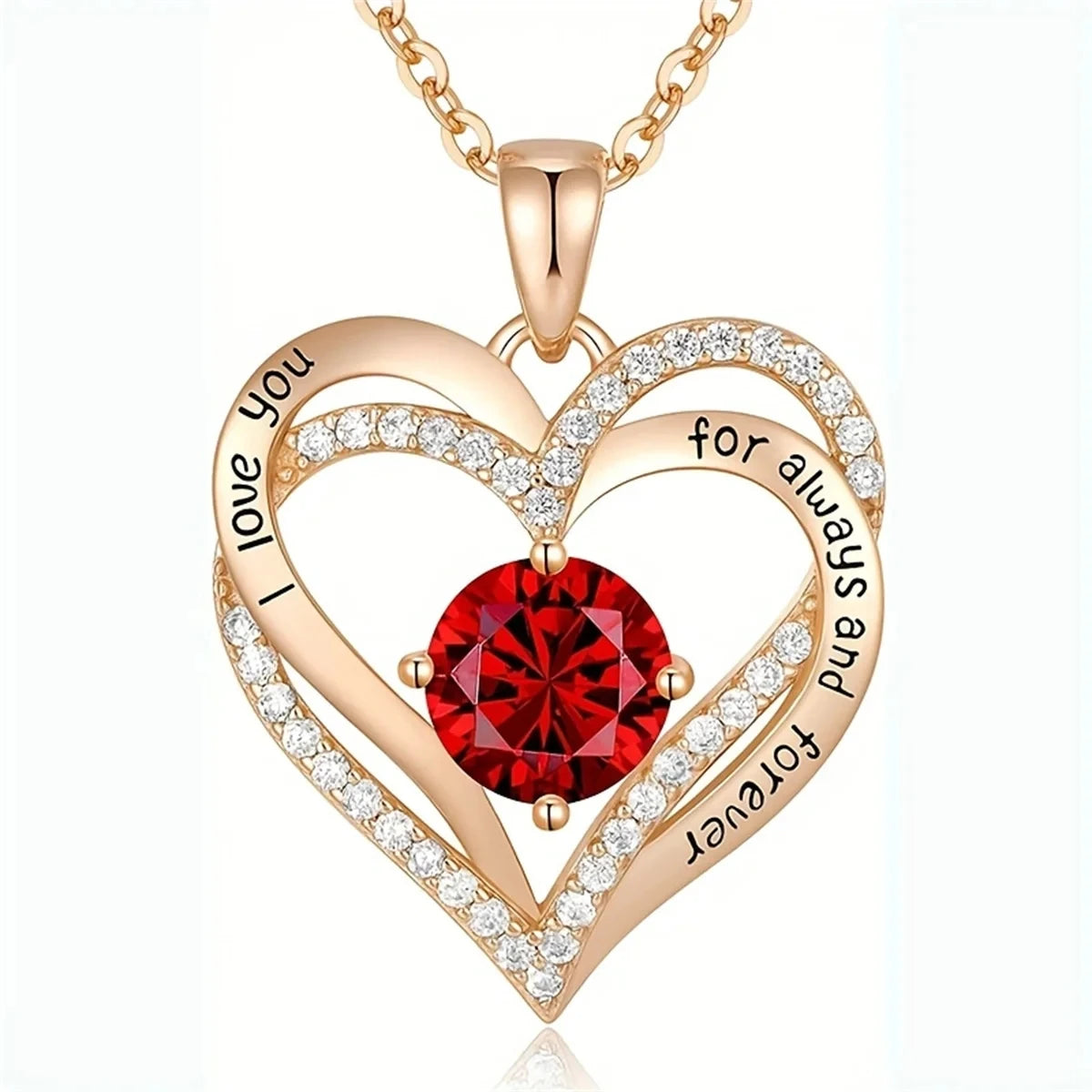 Luxury Red Zircon Pendant Necklaces with Rose Flower Gift Box For Girlfriend Women I Love You Gifts Trendy Wedding Jewelry