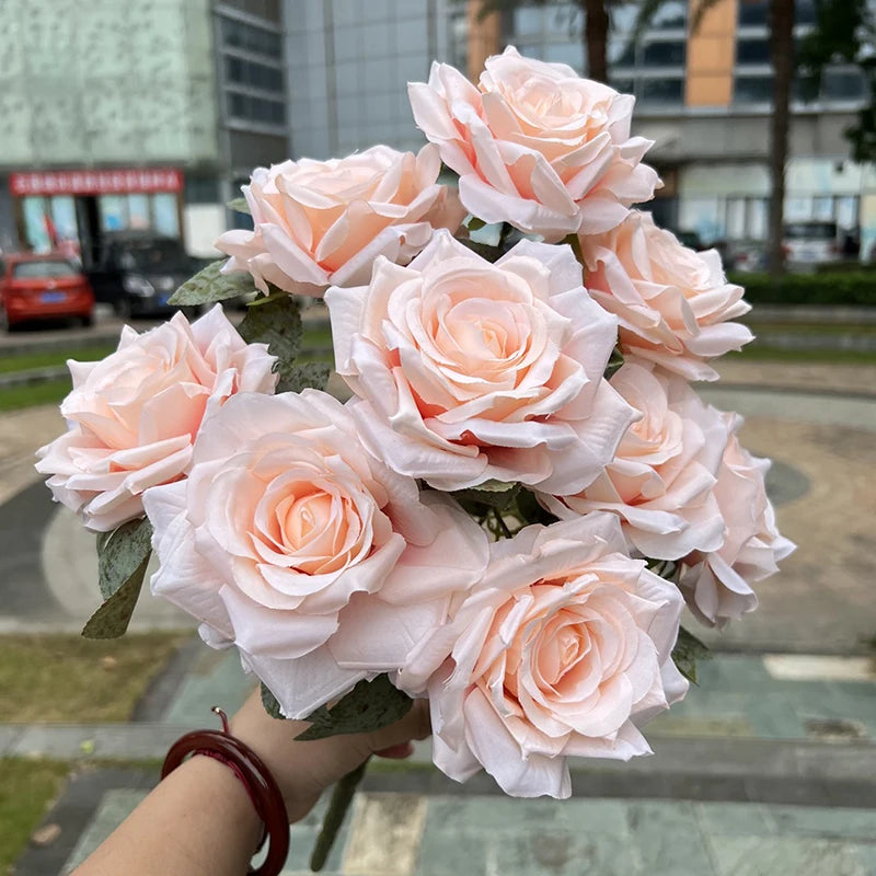 9 Heads/1 Bunch Diamond Rose Artificial Floral Bride Bouquet diy Wedding Flower Wall Accessories Party Gift Home Decor Props