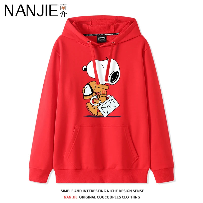 New Cartoon Snoopy Print Pullover Hooded Sweetheart Women's Cute Cartoon Loose Top Coat Hoodie Couple Casual Versatile Fashion
