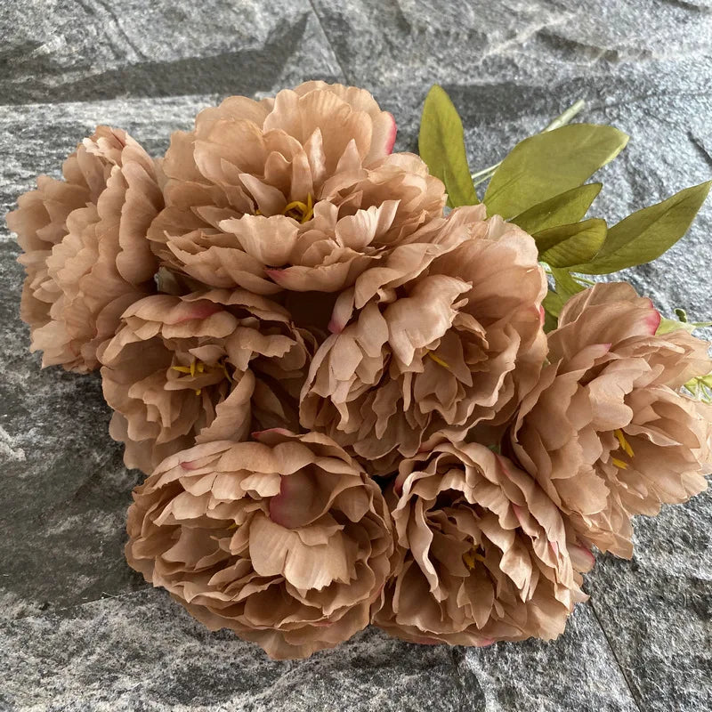 42CM New 7-head Peony Flower Simulation Bouquet Living Room Home Decoration Indoor Wedding Table Fake Artificial Flowers Cheap