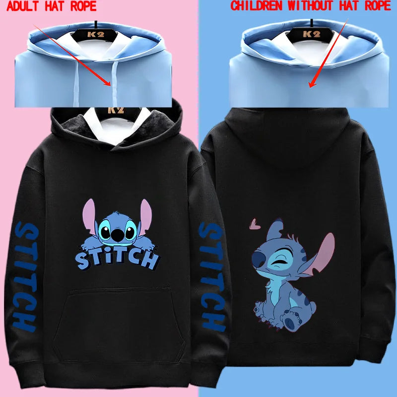 Miniso Funny Anime Autum Winter Men Women Hoodie Children Clothe Kid Girl Boy Lilo and Stitch Sweatshirt Manga Hoody Baby Casual