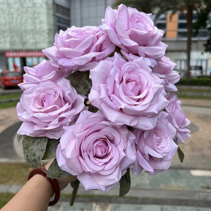 9 Heads/1 Bunch Diamond Rose Artificial Floral Bride Bouquet diy Wedding Flower Wall Accessories Party Gift Home Decor Props