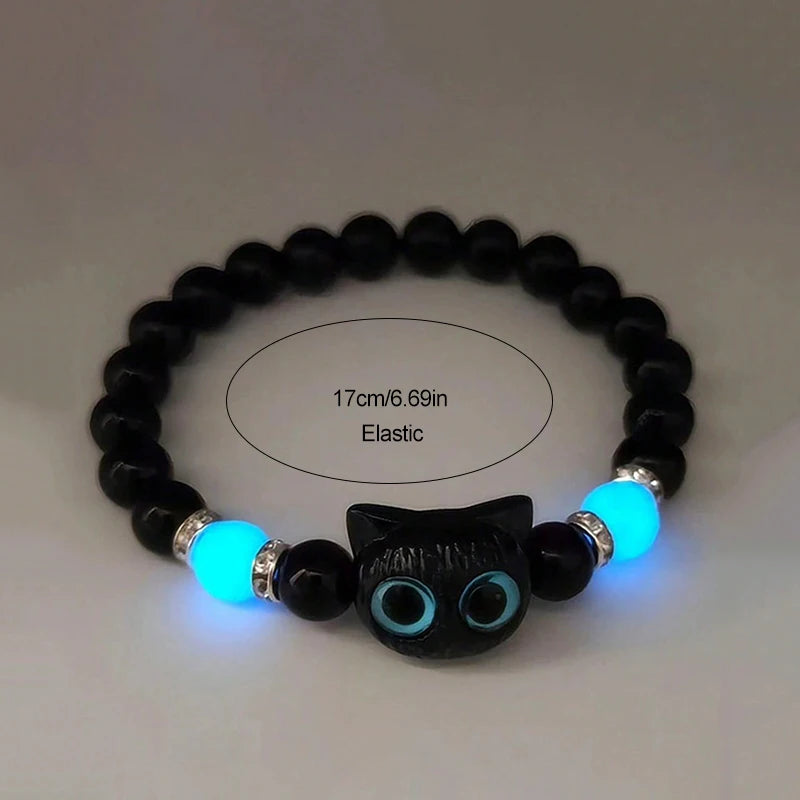 Cute Acrylic Black White Cat Couple Bracelet Necklace Glow In The Dark Bead Bracelets For Women Men Girls Boys
