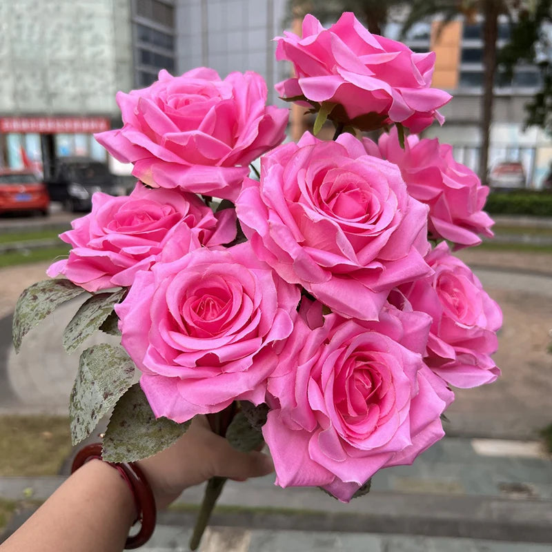 9 Heads/1 Bunch Diamond Rose Artificial Floral Bride Bouquet diy Wedding Flower Wall Accessories Party Gift Home Decor Props