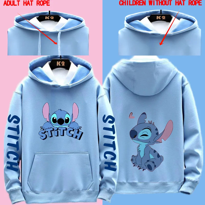 Miniso Funny Anime Autum Winter Men Women Hoodie Children Clothe Kid Girl Boy Lilo and Stitch Sweatshirt Manga Hoody Baby Casual