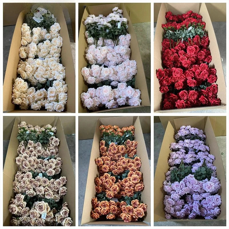 9 Heads/1 Bunch Diamond Rose Artificial Floral Bride Bouquet diy Wedding Flower Wall Accessories Party Gift Home Decor Props
