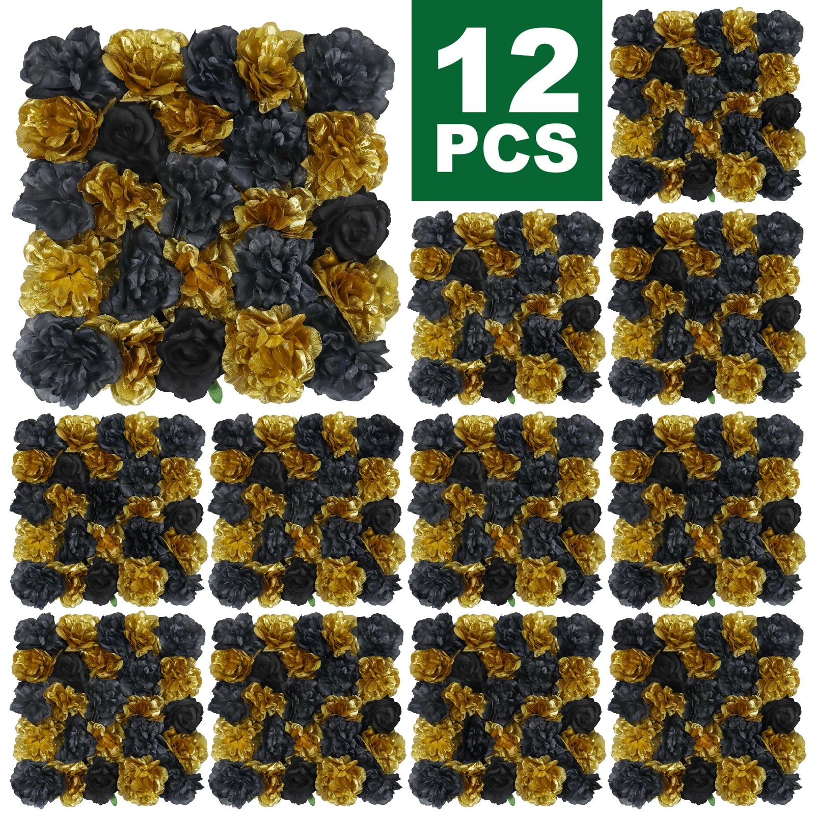 12PCS Artificial Flowers Roses Wall Panel 3D Flower Backdrop Faux Roses for Wall Party Wedding Bridal Shower Outdoor Decoration