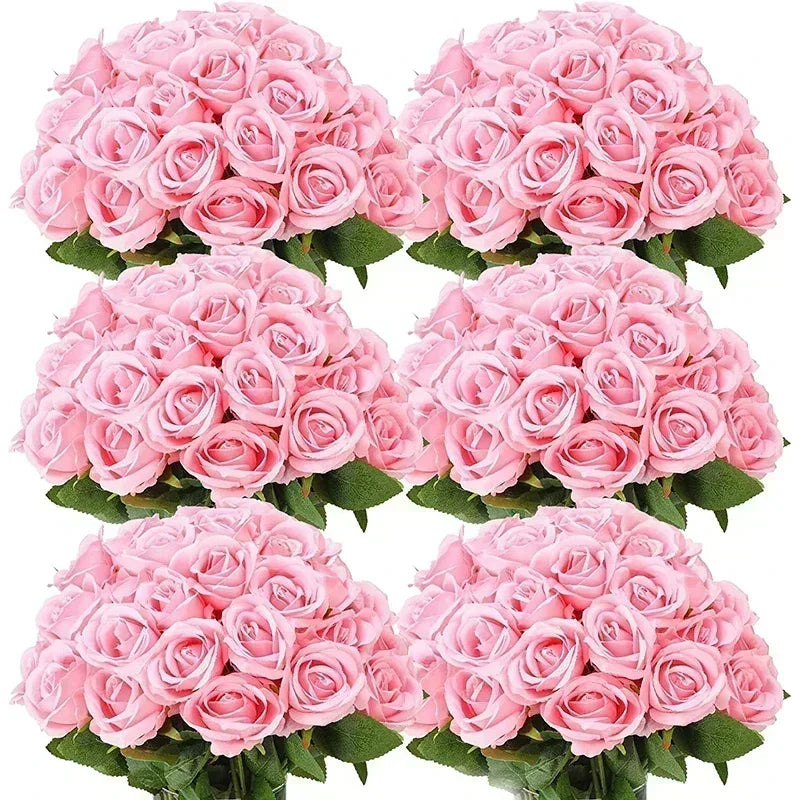 100 Pieces Artificial Roses Flowers Fake Silk Roses Bouquet for Table Centerpiece Vases Wedding Party Decor