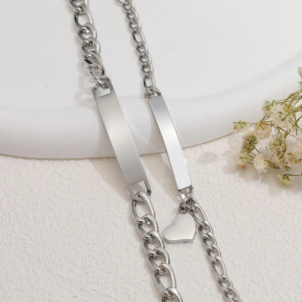 Vnox Custom Valentines Day Gift Jewelry for Couples, Love Promise Bracelets for Women Men, Heart Charm Figaro Chain Bracelets