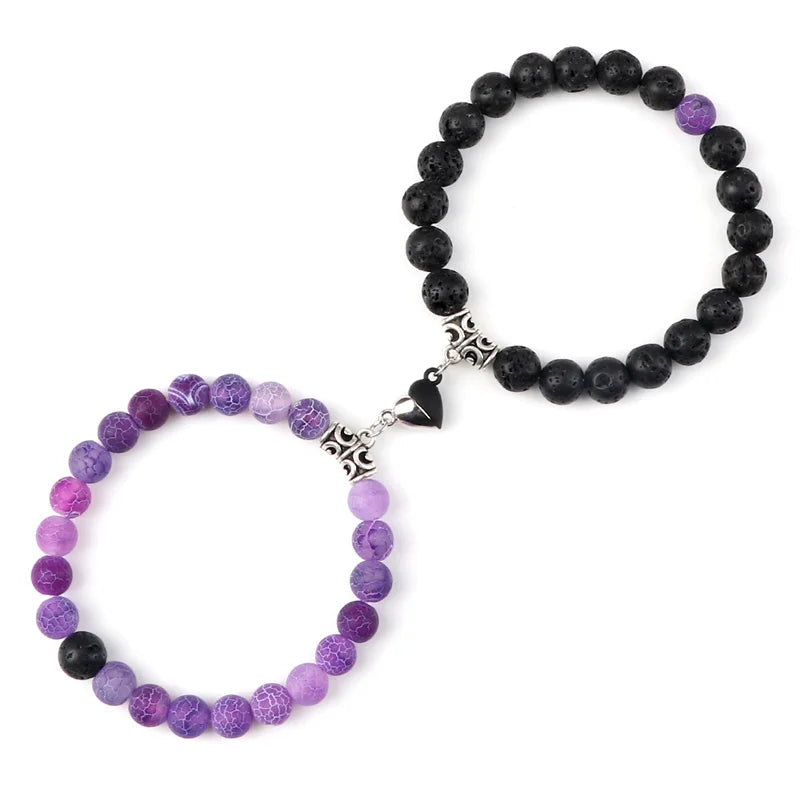 Hot Sale 2Pcs/Set Beads Bracelet For Lovers Natural Stone Distance Heart Magnet Couple Bracelets Friendship Fashion Jewelry Gift