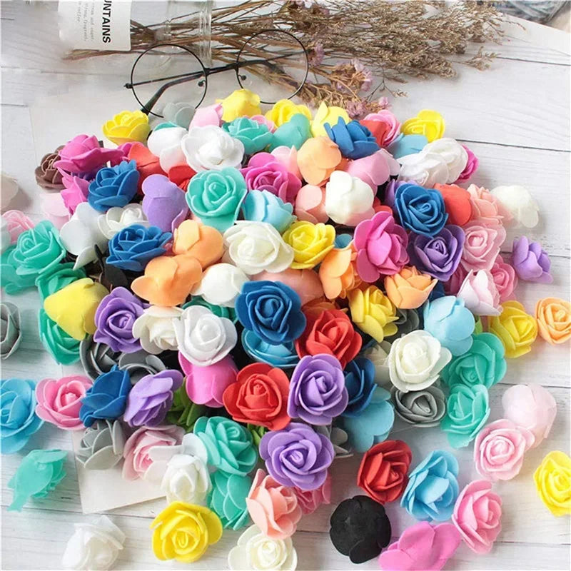 100/500pcs 3.5cm Artificial Rose Heads Foam Rose Artificial Flowers for Rose Bear Valentine Gift Wedding Party