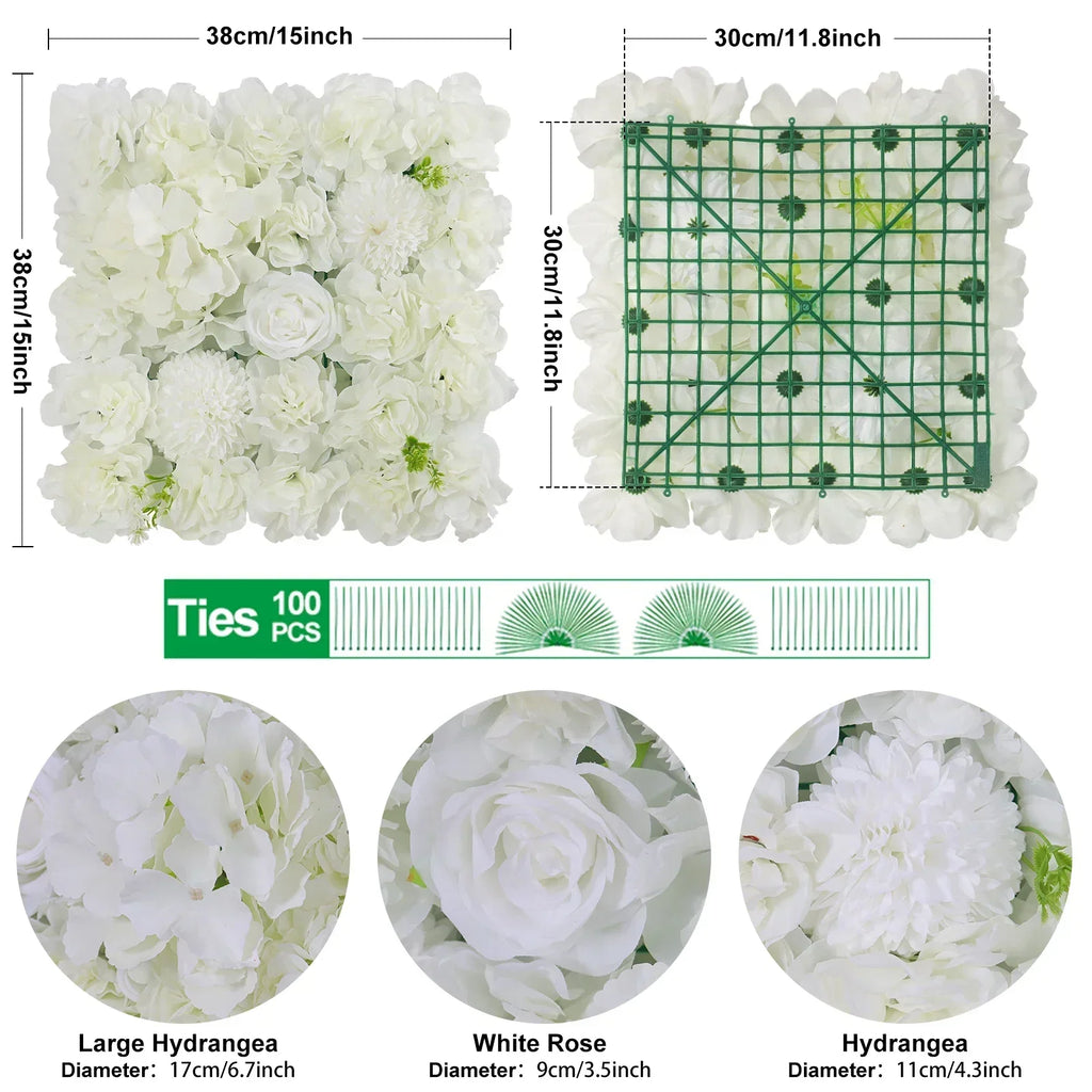 12PCS Artificial Flowers Roses Wall Panel 3D Flower Backdrop Faux Roses for Wall Party Wedding Bridal Shower Outdoor Decoration