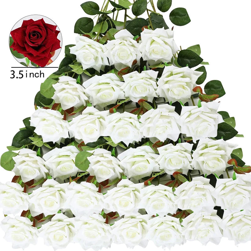 100 Pieces Artificial Roses Flowers Fake Silk Roses Bouquet for Table Centerpiece Vases Wedding Party Decor