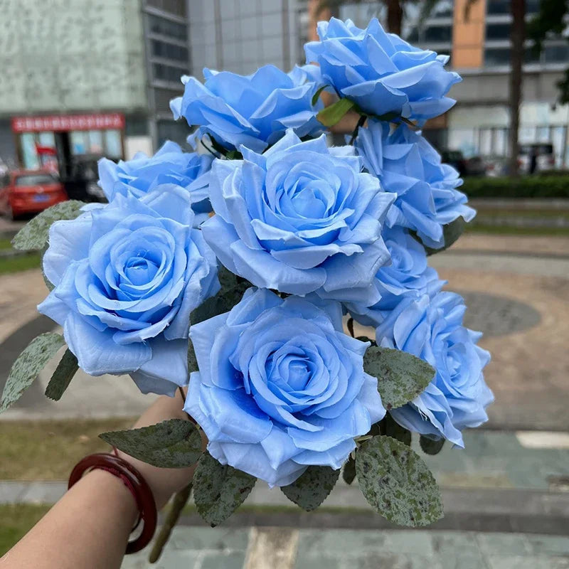 9 Heads/1 Bunch Diamond Rose Artificial Floral Bride Bouquet diy Wedding Flower Wall Accessories Party Gift Home Decor Props