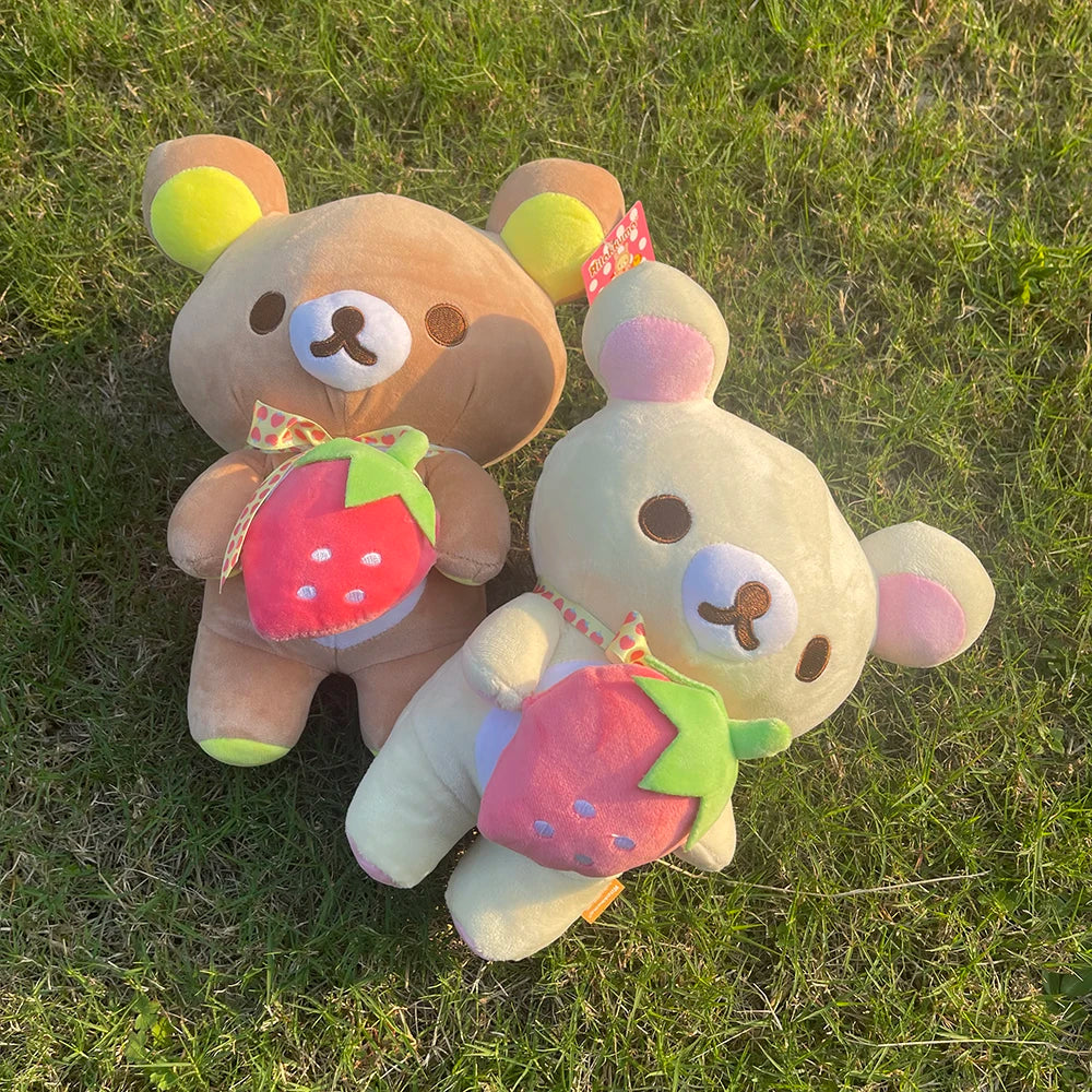 New Strawberry Rilakkuma Plush Toy Cute Soft Teddy Bear Stuffed Doll Cartoon White Brown Couple Friends Birthday Gift for Kids