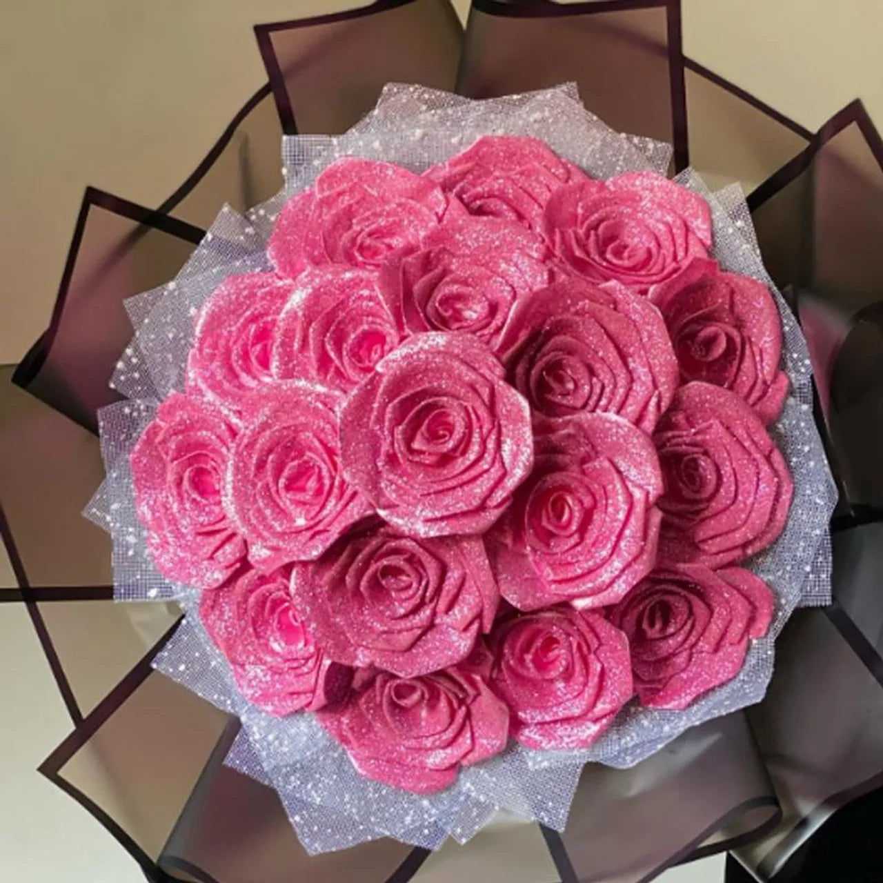 10/30 pcs 7/6 cm Glitter artificial flower rose Mother's/Valentine's Day girl friend wife DIY bouquet gifts for wedding Birthday