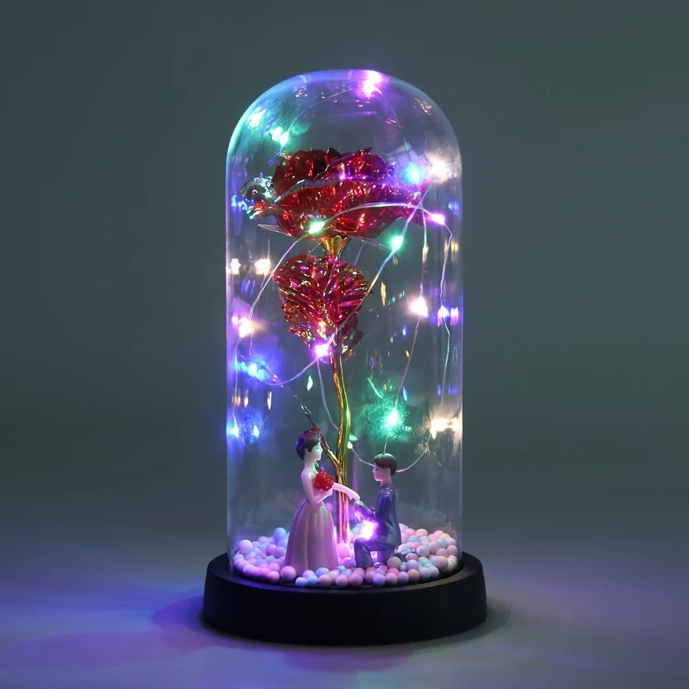 Mothers Day Rose Gifts for Mom, Galaxy Glass Rose Forever Eternal Crystal Flower Light Up Rose in Glass Dome with Butterfly Moth