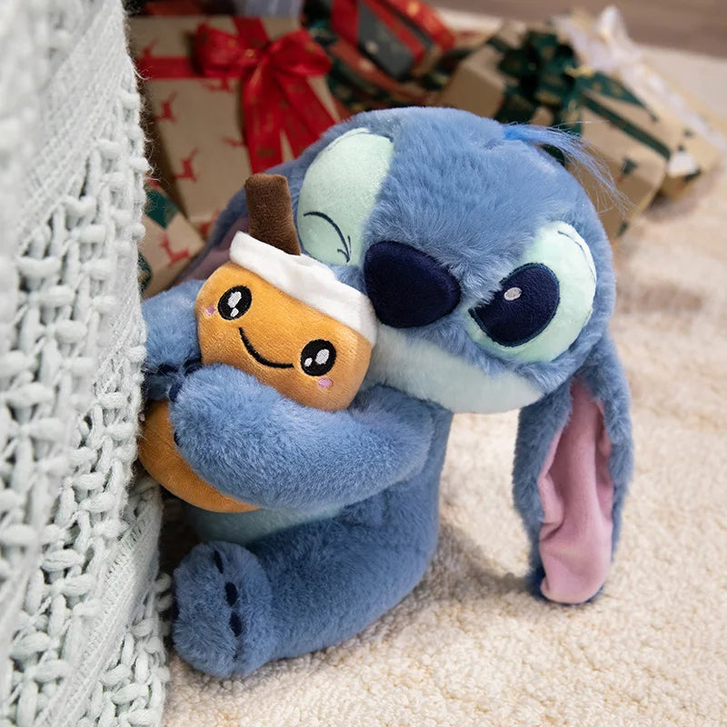 Disney Lilo & Stitch Plushies Hug Donald Duck Kawaii Anime Couple Models Cartoon Stitch Plushies With Bubble Tea Cup Doll Pillow