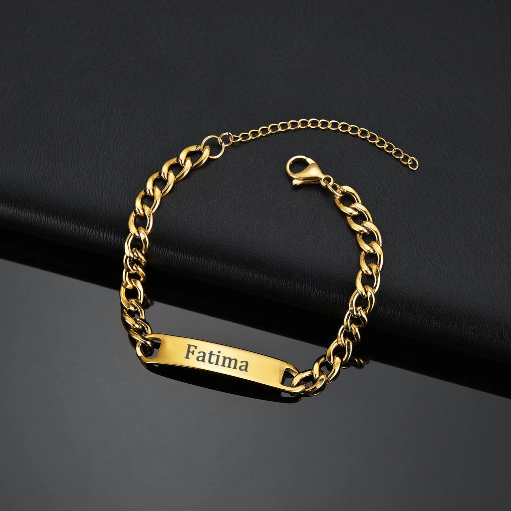 Sifisrri Personalized Engrave Name Bracelet For Women Men Stainless Steel Adjustable Cuban Chain Boys Custom Date Jewelry Gift