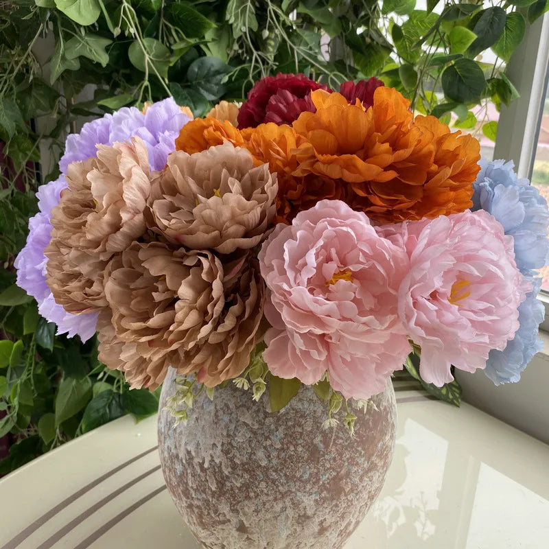 42CM New 7-head Peony Flower Simulation Bouquet Living Room Home Decoration Indoor Wedding Table Fake Artificial Flowers Cheap