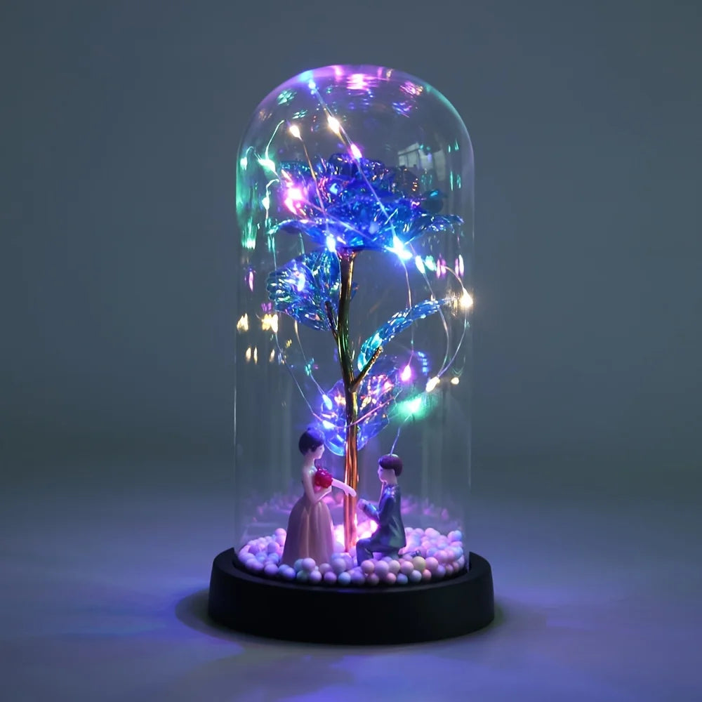 Mothers Day Rose Gifts for Mom, Galaxy Glass Rose Forever Eternal Crystal Flower Light Up Rose in Glass Dome with Butterfly Moth