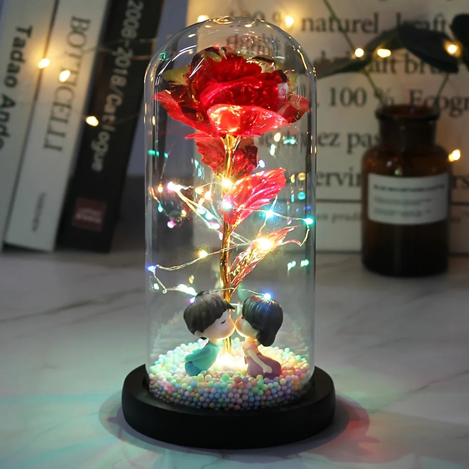 Mothers Day Rose Gifts for Mom, Galaxy Glass Rose Forever Eternal Crystal Flower Light Up Rose in Glass Dome with Butterfly Moth